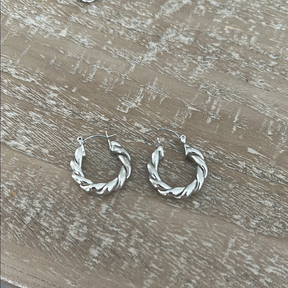 Silver Twisted Hoop Earrings with Braided Design